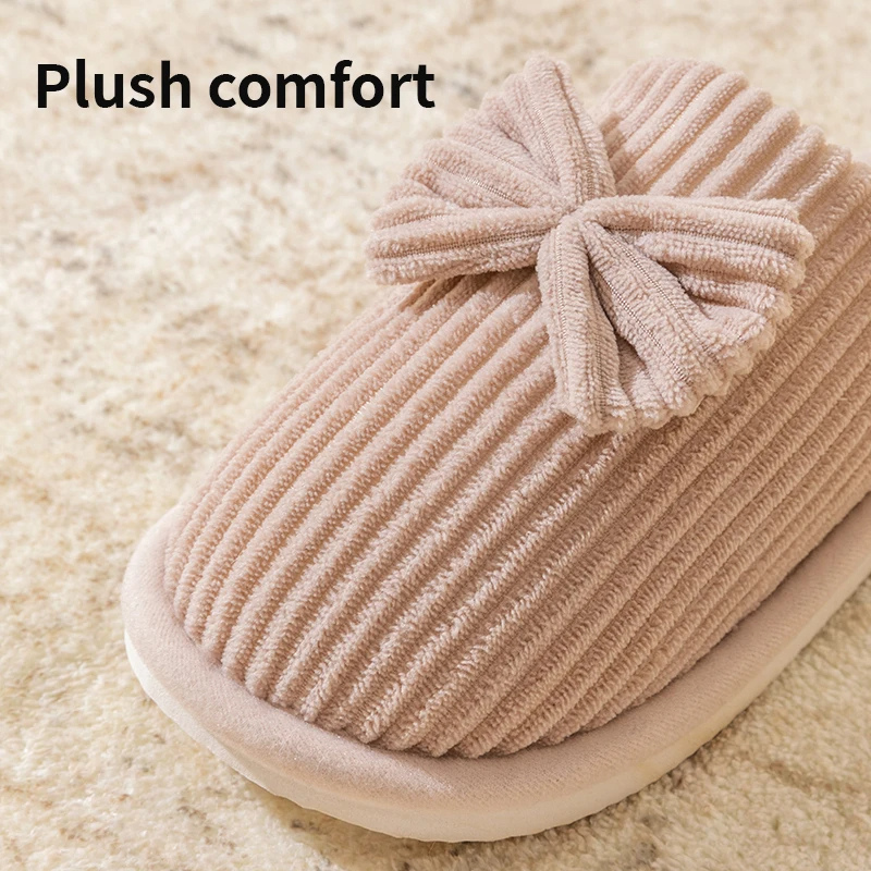 Donna | Women's Lightweight Ribbed Plush House Slippers with Ribbon Decor