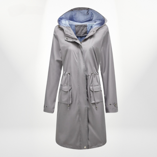 Allegra | Women’s Long Hooded Trench Coat with Drawstring Waist