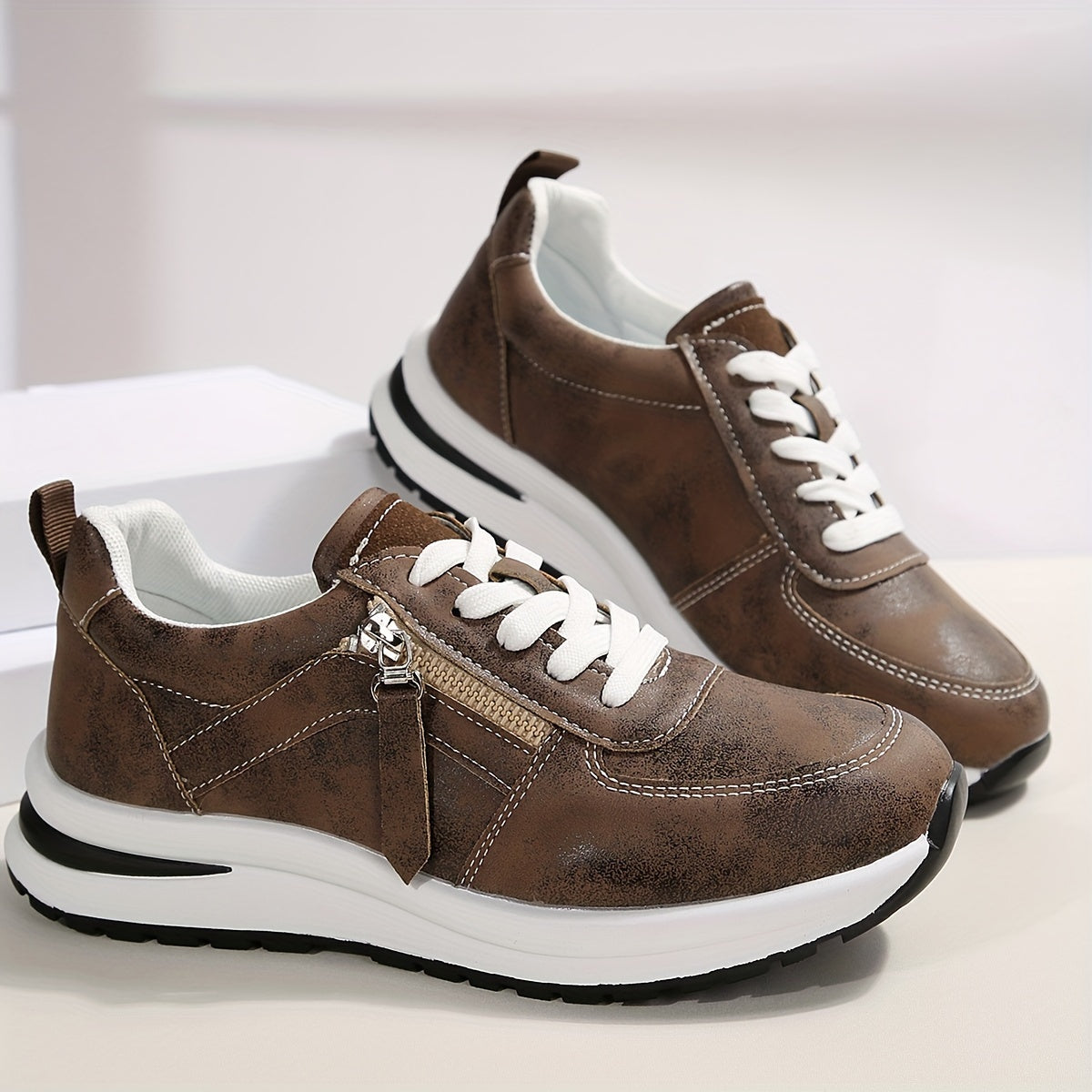 Grace | Women's Premium Lace-Up Side Zip Fashion Sneakers – Stylish & Comfortable