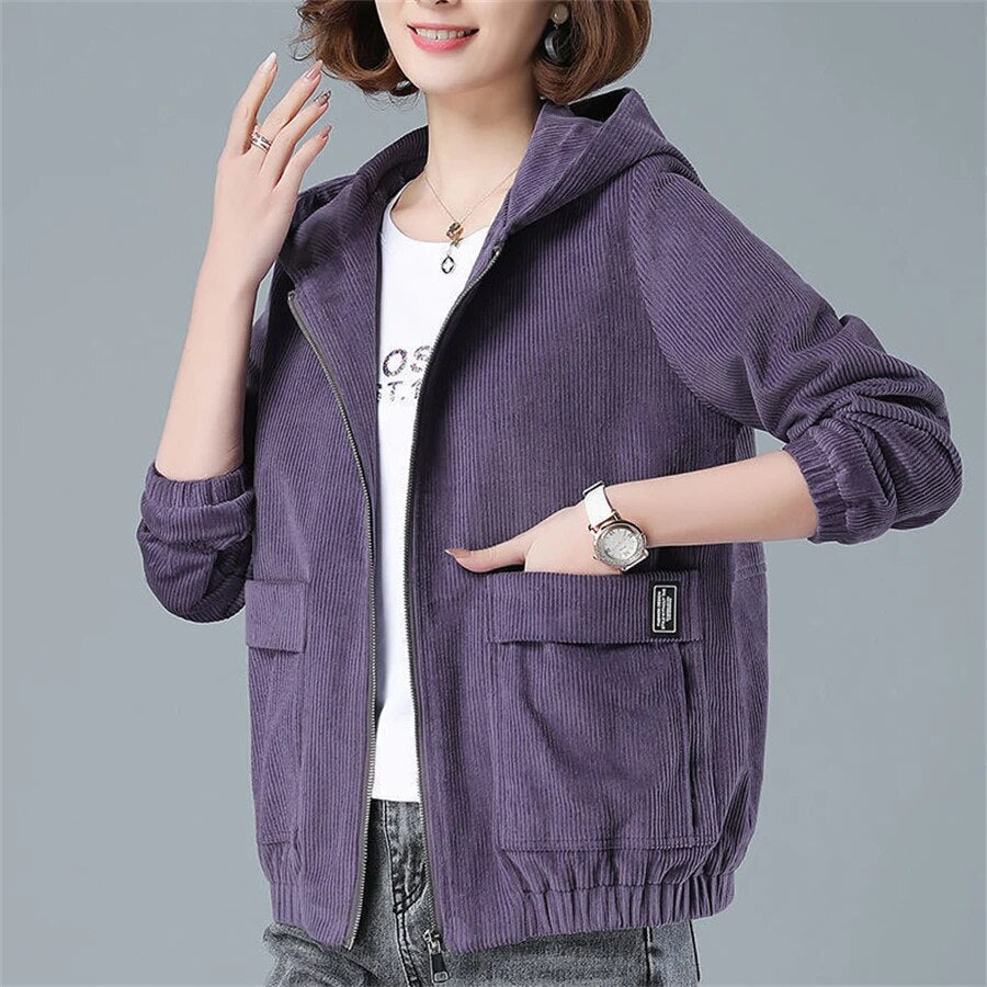 Brianna | Women's Corduroy Zip-Up Hoodie with Oversized Pockets