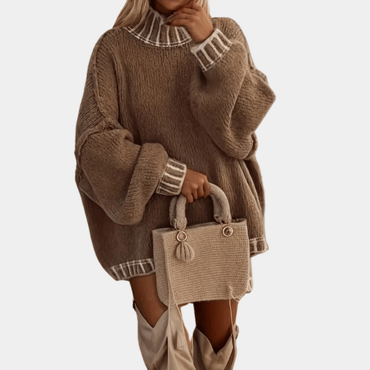 Malinda | Women's Oversized Brown Turtleneck Knitted Sweater for Cozy Winter Style