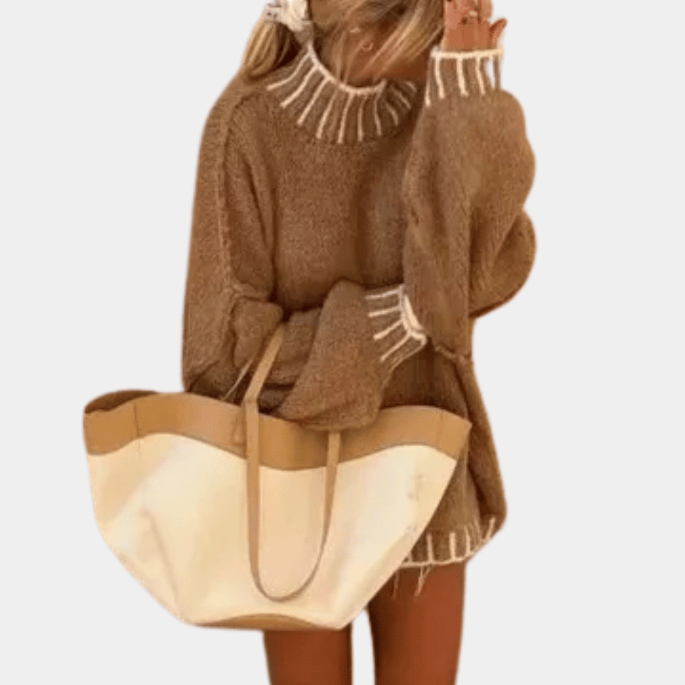 Malinda | Women's Oversized Brown Turtleneck Knitted Sweater for Cozy Winter Style