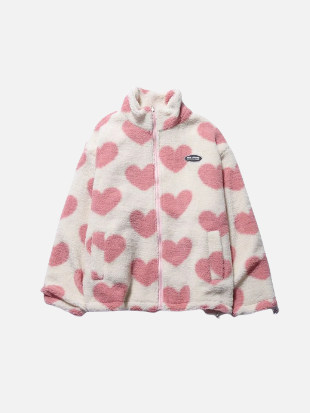 Adelinde | Women's Reversible Fleece Jacket with Heart Pattern, Stand Collar & Full Zip