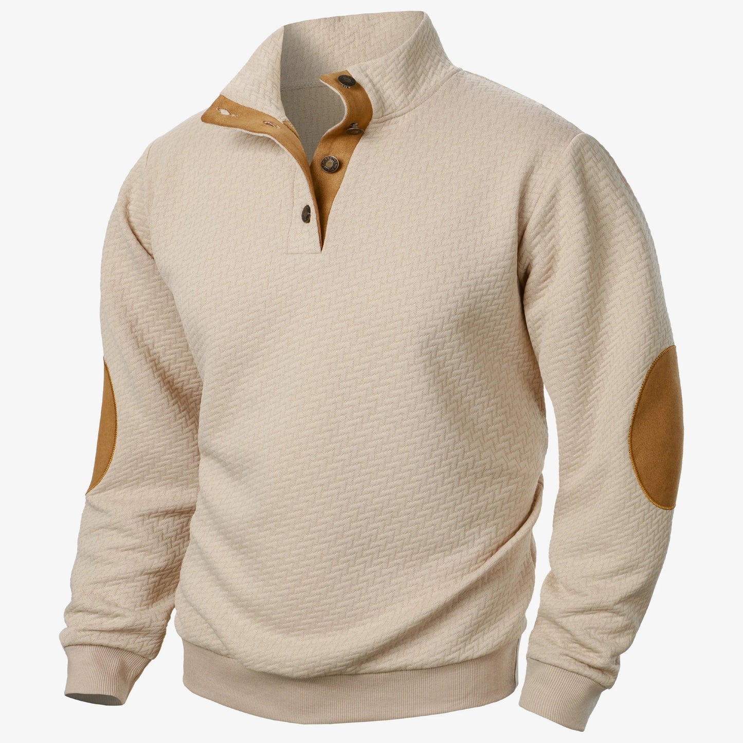 Dominik | Men’s Button-Collar Sweatshirt with Patch Details – Stylish and Comfortable