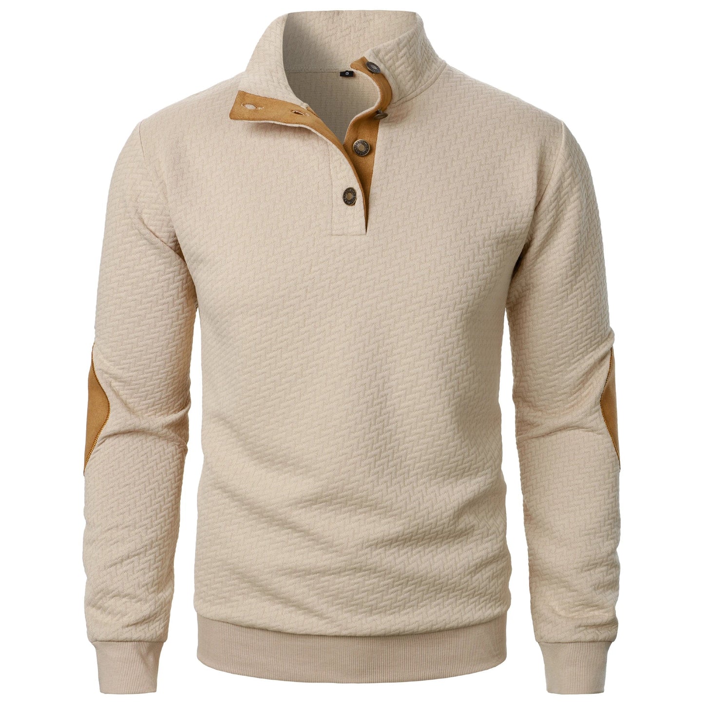 Dominik | Men’s Button-Collar Sweatshirt with Patch Details – Stylish and Comfortable