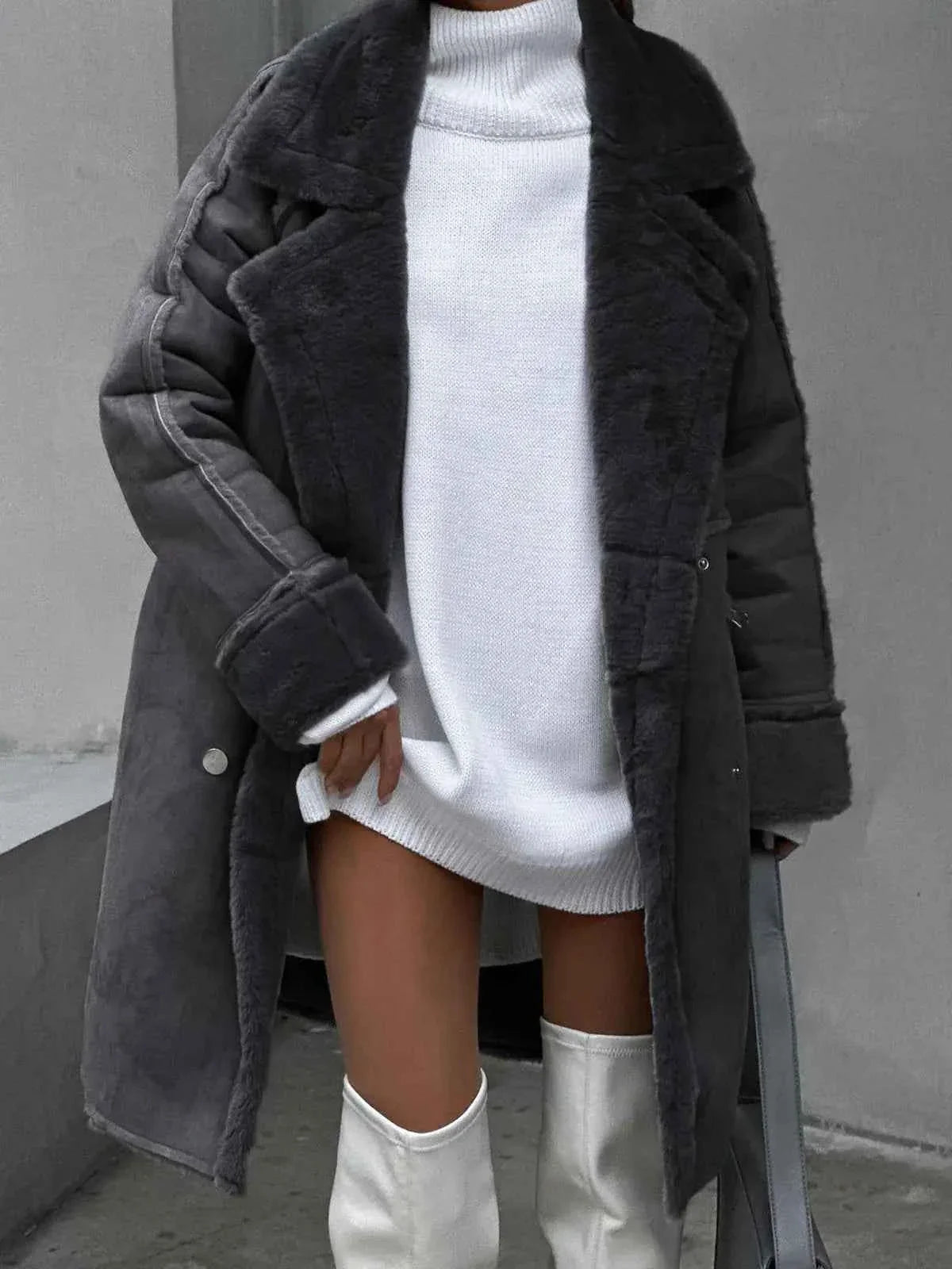 Clara | Women’s Fleece Lined Long Winter Coat with Lapel Collar