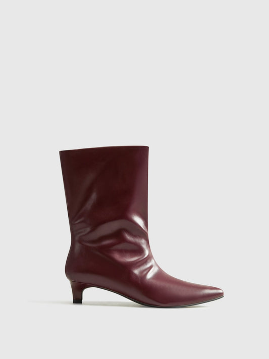 Madeline | Women's Minimalist Burgundy Pointed Toe Heeled Ankle Boots