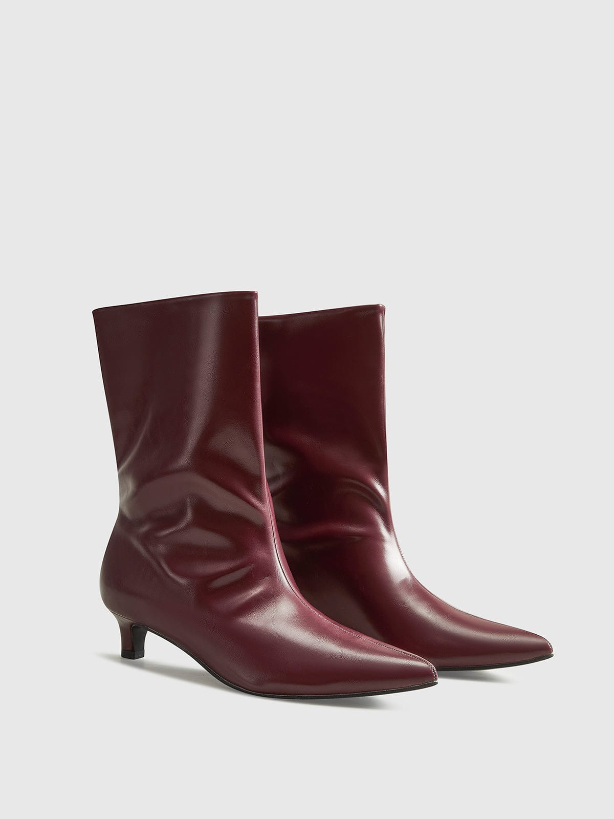 Madeline | Women's Minimalist Burgundy Pointed Toe Heeled Ankle Boots