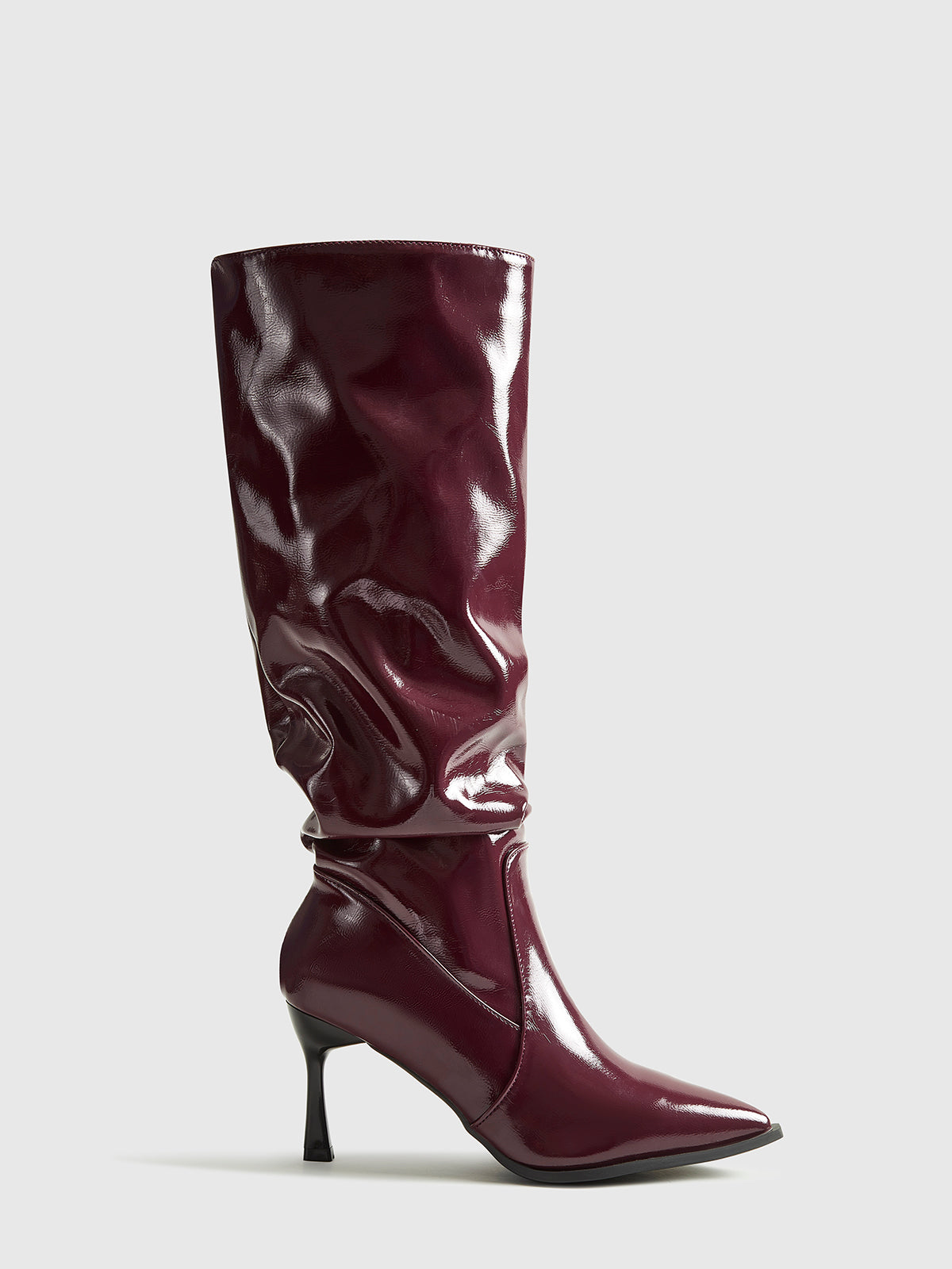 Madeleine | Women's Shiny Burgundy High Heel Knee-High Pointed Toe Boots