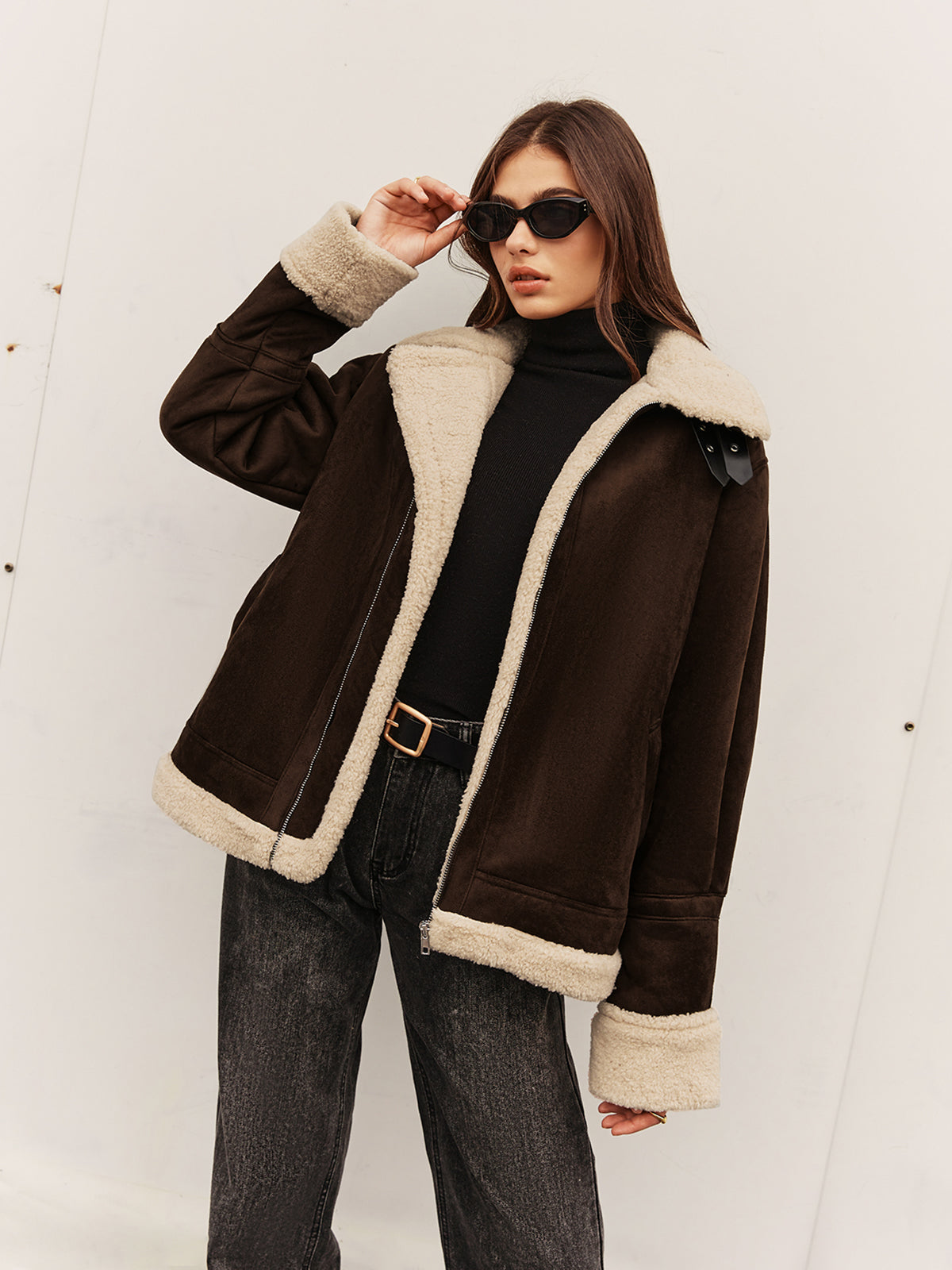 Margaret | Women’s Vintage Brown Fleece Lined Jacket in Loose Fit Style