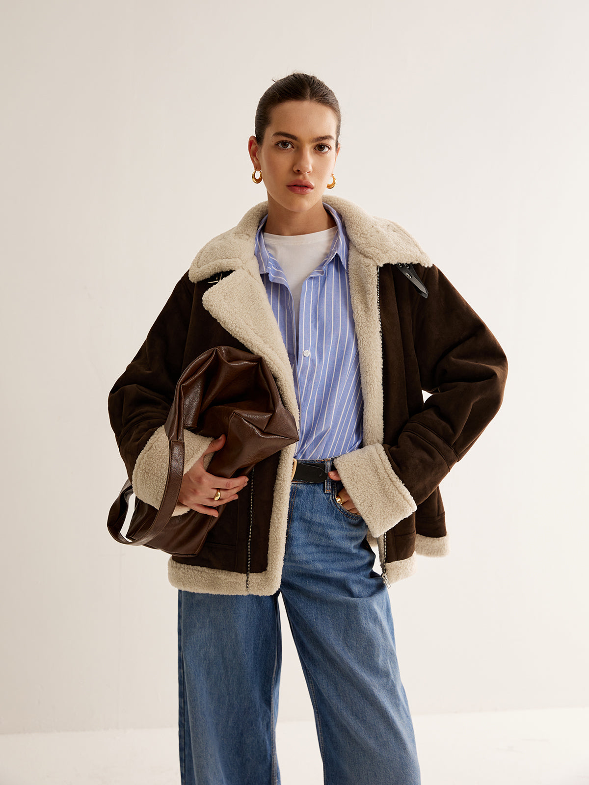 Margaret | Women’s Vintage Brown Fleece Lined Jacket in Loose Fit Style