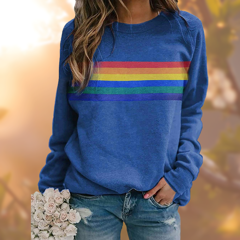 Chelsea | Women’s Round Neck Cotton Sweatshirt with Rainbow Print
