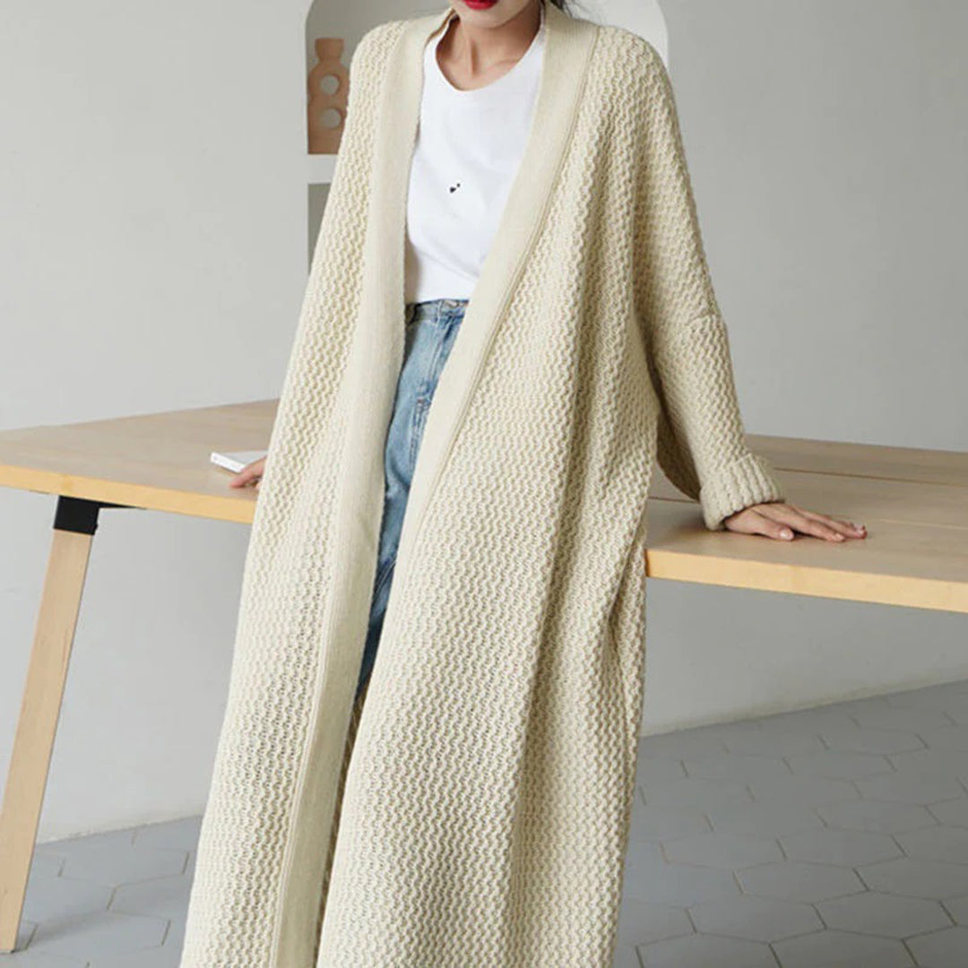 Ava | Women's Solid Colour Textured Knit Open-Front Cardigan with Loose Sleeves