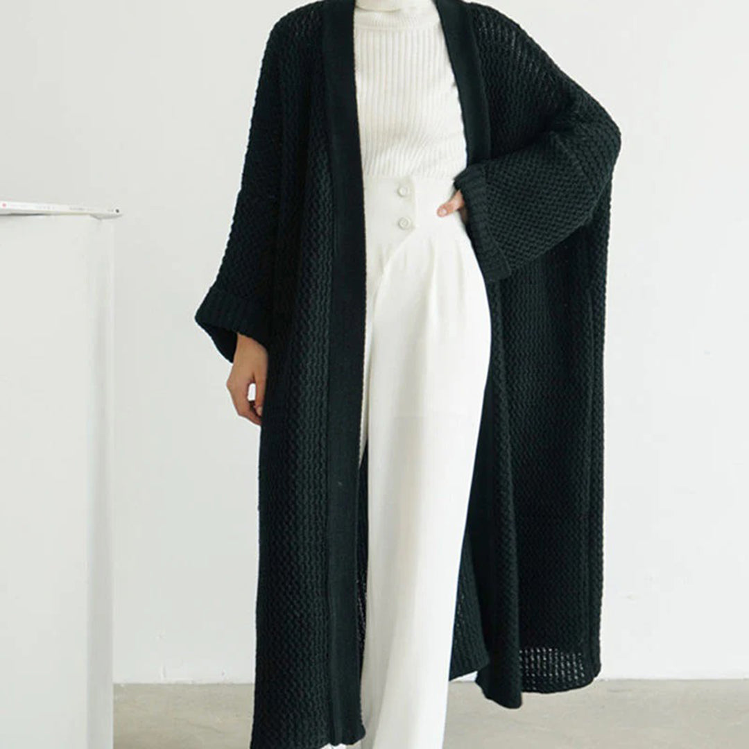 Ava | Women's Solid Colour Textured Knit Open-Front Cardigan with Loose Sleeves
