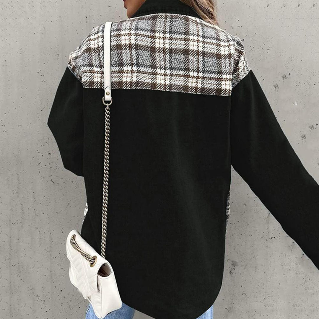 Bianca | Women's Plaid Buttoned Lapel Collar Denim Jacket
