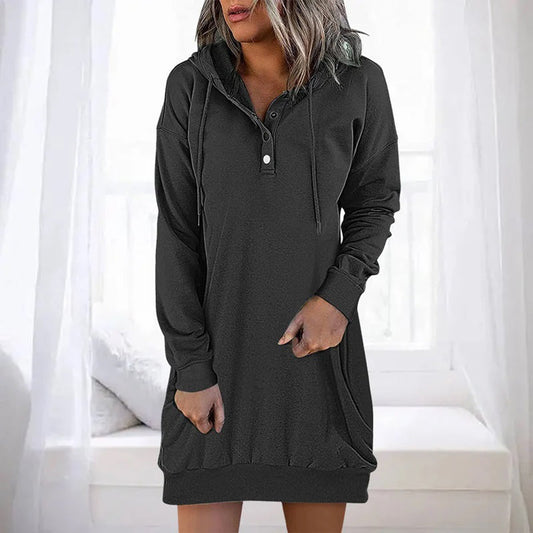 Bonnie | Women's Solid Colour Mini Hoodie Dress with Drawstring Hood