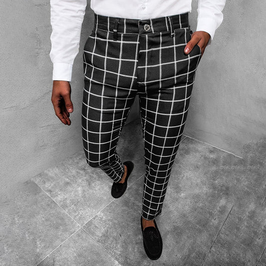 Cromwell | Men’s Checkered Slim Fit Work Trousers Straight Leg Patterned Style