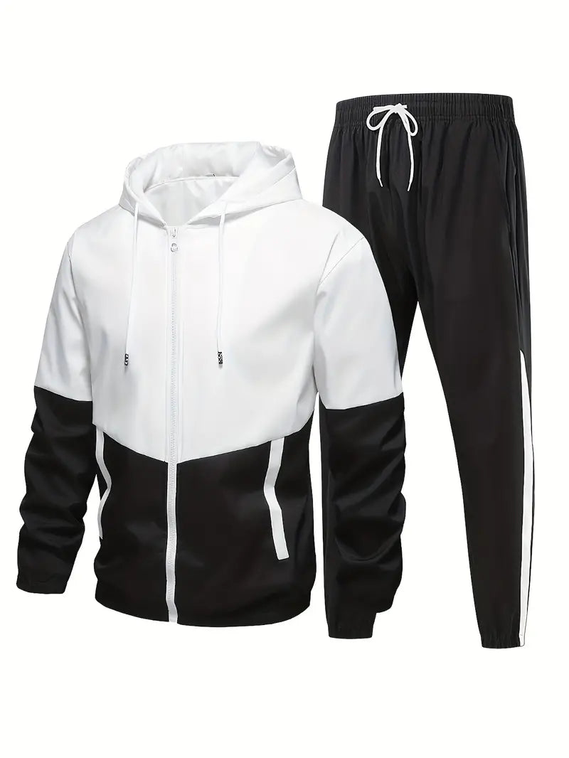 Dietmar | Men's Two-Tone Windproof Tracksuit – Sporty Jacket with Hood and Drawstring, Plus Matching Trousers