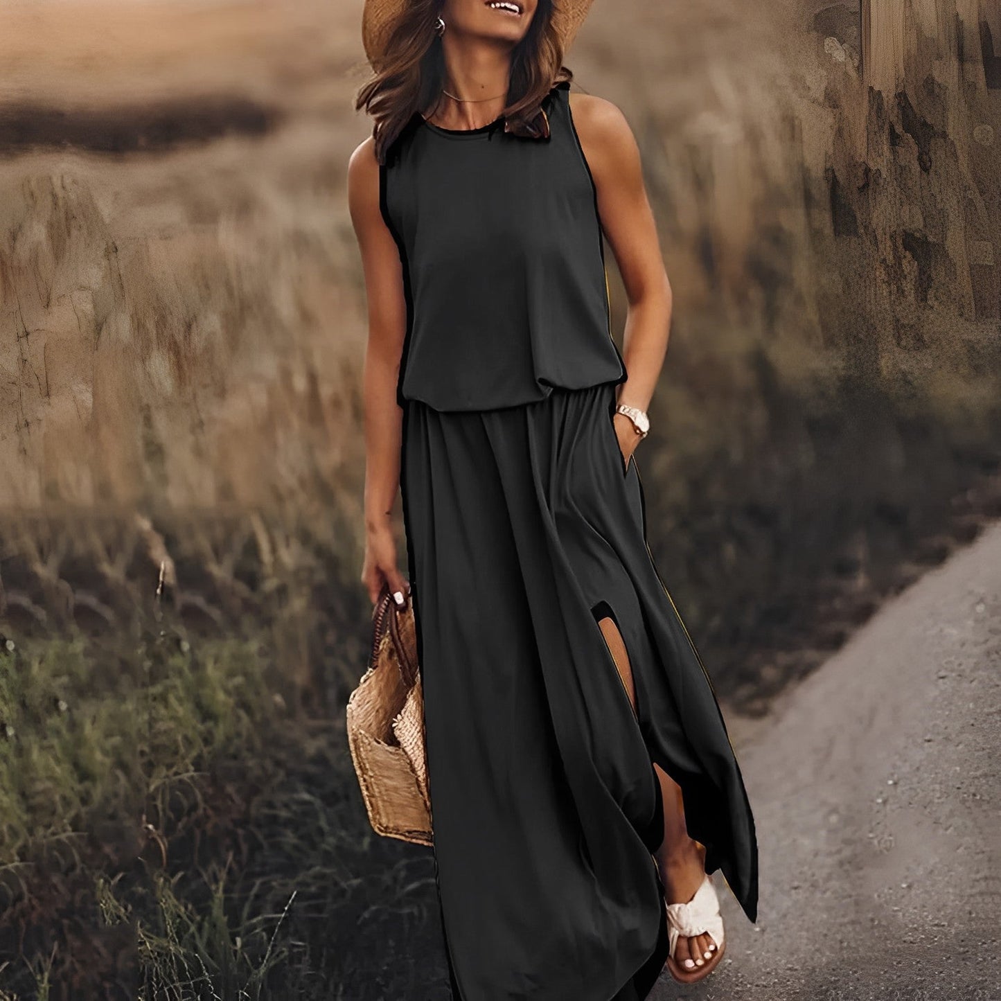 Anstey | Women’s Sleeveless Maxi Dress with Side Slit – Elegant Summer Comfort