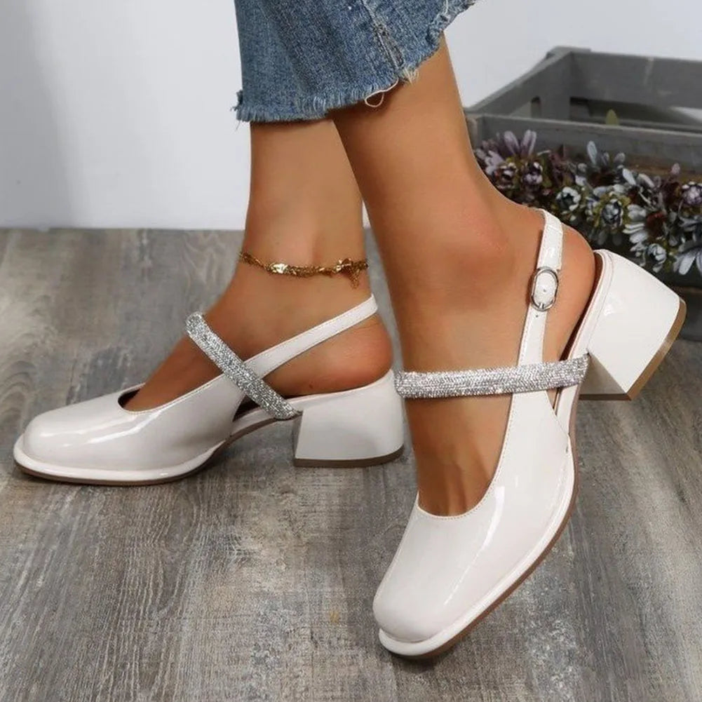 Trudi | Women's Shiny Patent Mary Jane Shoes – Buckled Block Heel with Square Toe Elegance