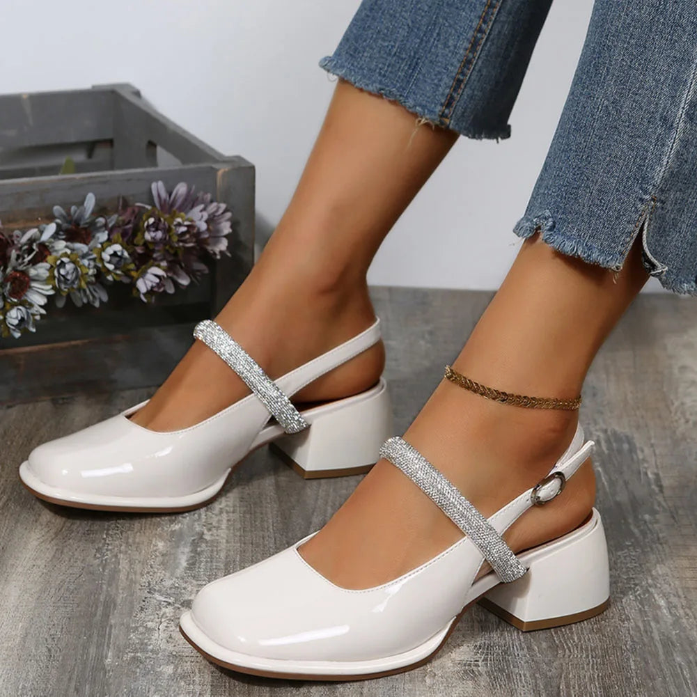 Trudi | Women's Shiny Patent Mary Jane Shoes – Buckled Block Heel with Square Toe Elegance