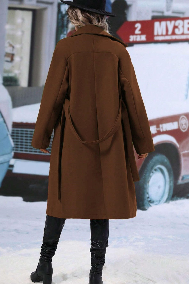Frances | Women’s Long Wool-Blend Coat with Tie Waist & Double-Breasted Design