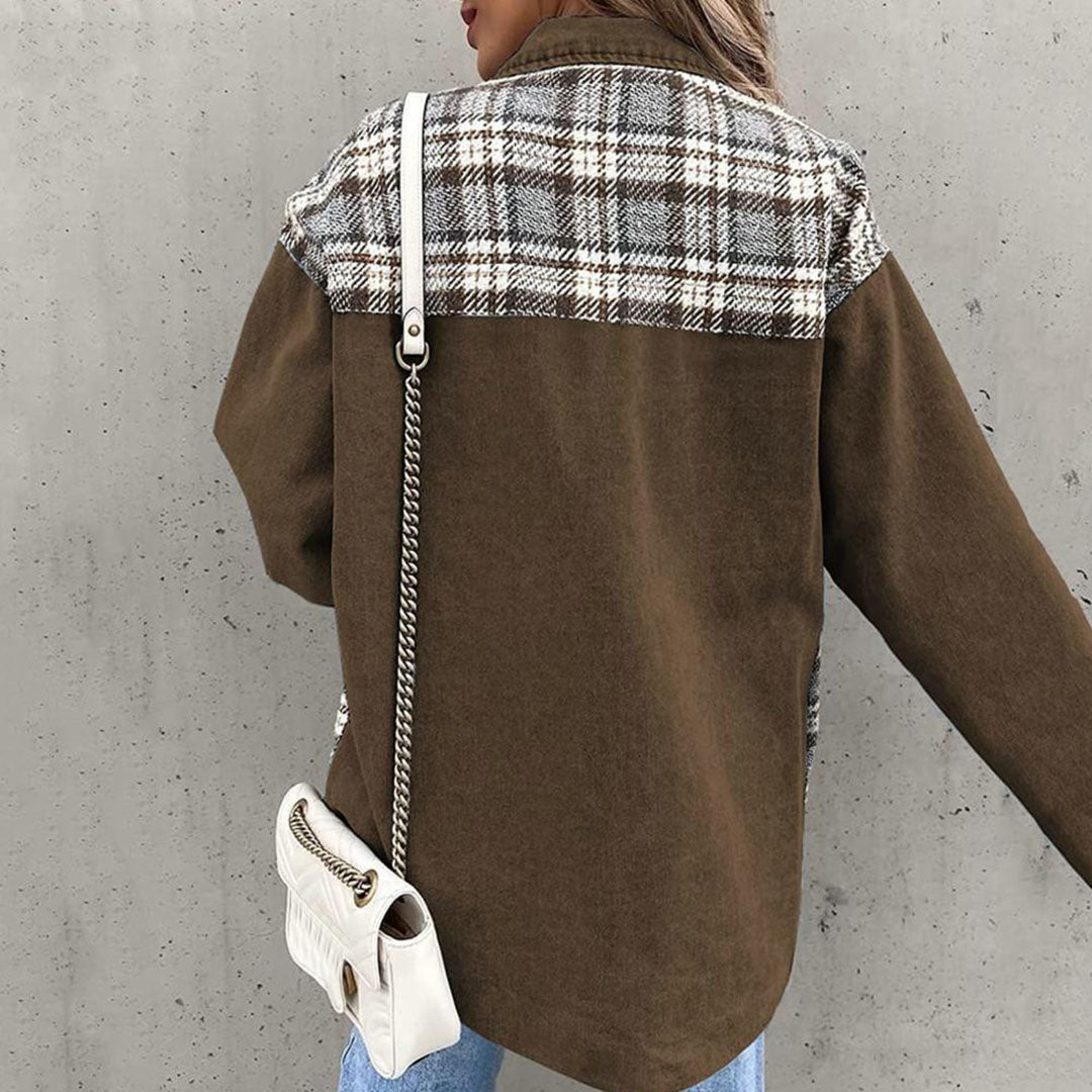 Bianca | Women's Plaid Buttoned Lapel Collar Denim Jacket