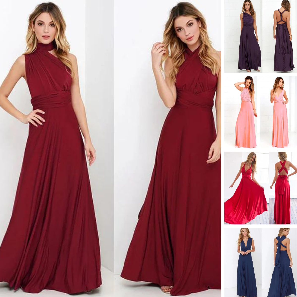 Belinda | Women's Solid Colour Wrap Maxi Dress with Customisable Style