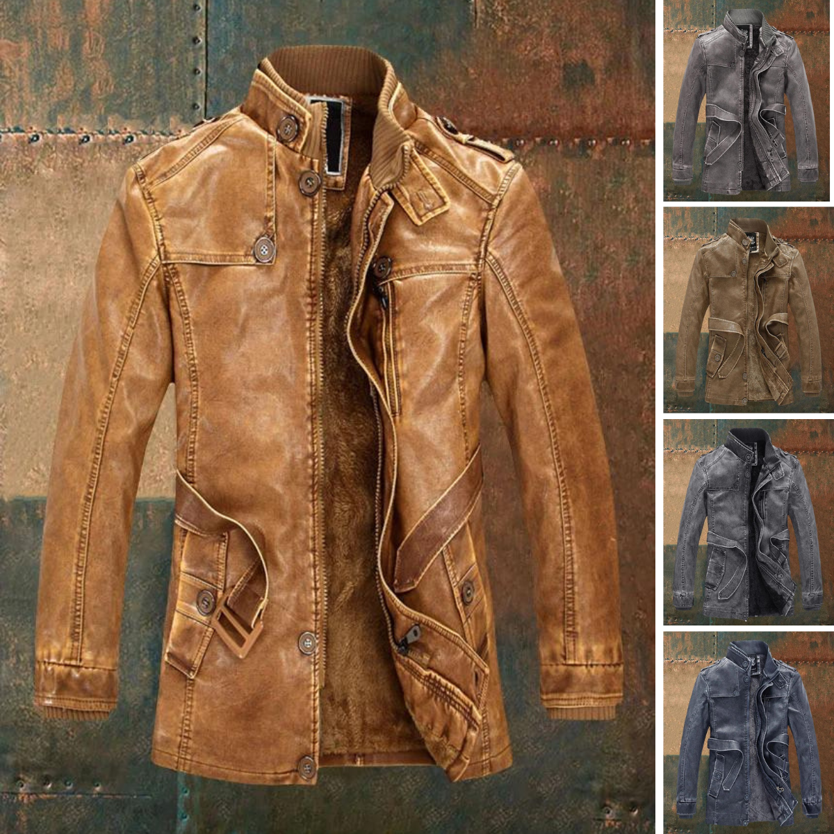 Matthew | Men’s Vintage Leather Look Long Jacket with Warm Fleece Lining & Classic Buttons