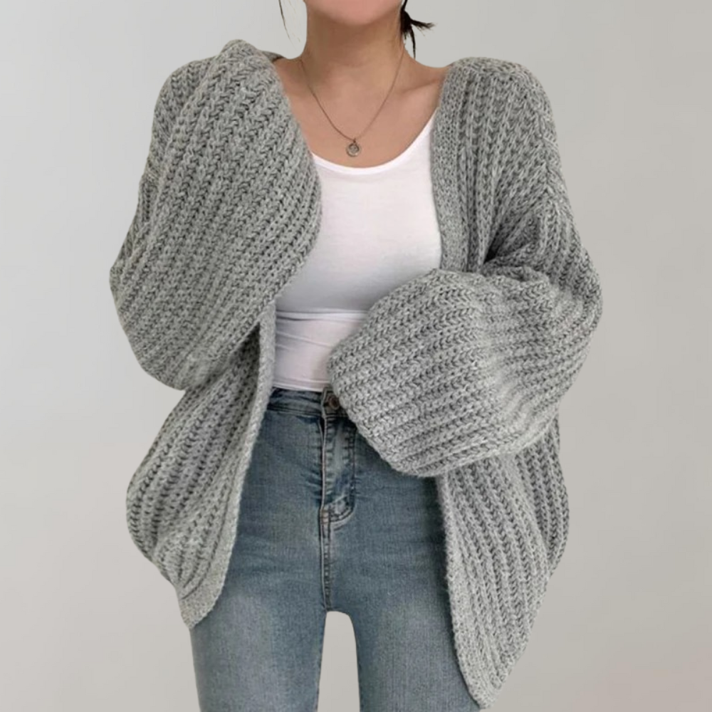 Augusta | Women's Solid Colour Chunky Knit Cardigan with Long Sleeves