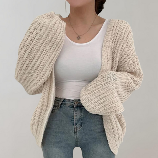 Augusta | Women's Solid Colour Chunky Knit Cardigan with Long Sleeves