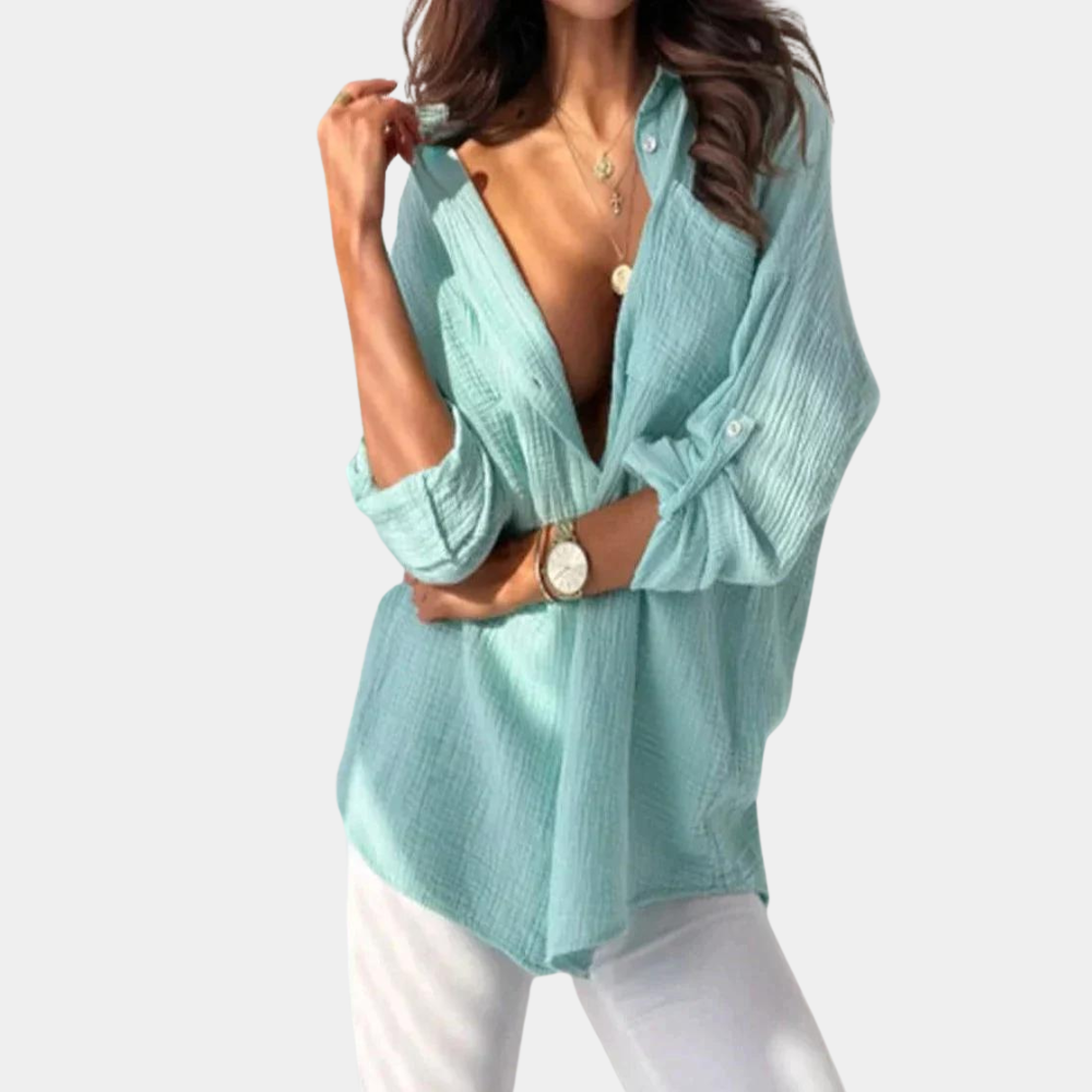 Hazel | Women's Solid Colour Buttoned Lapel Collar Blouse with Chest Pocket – Casual & Stylish