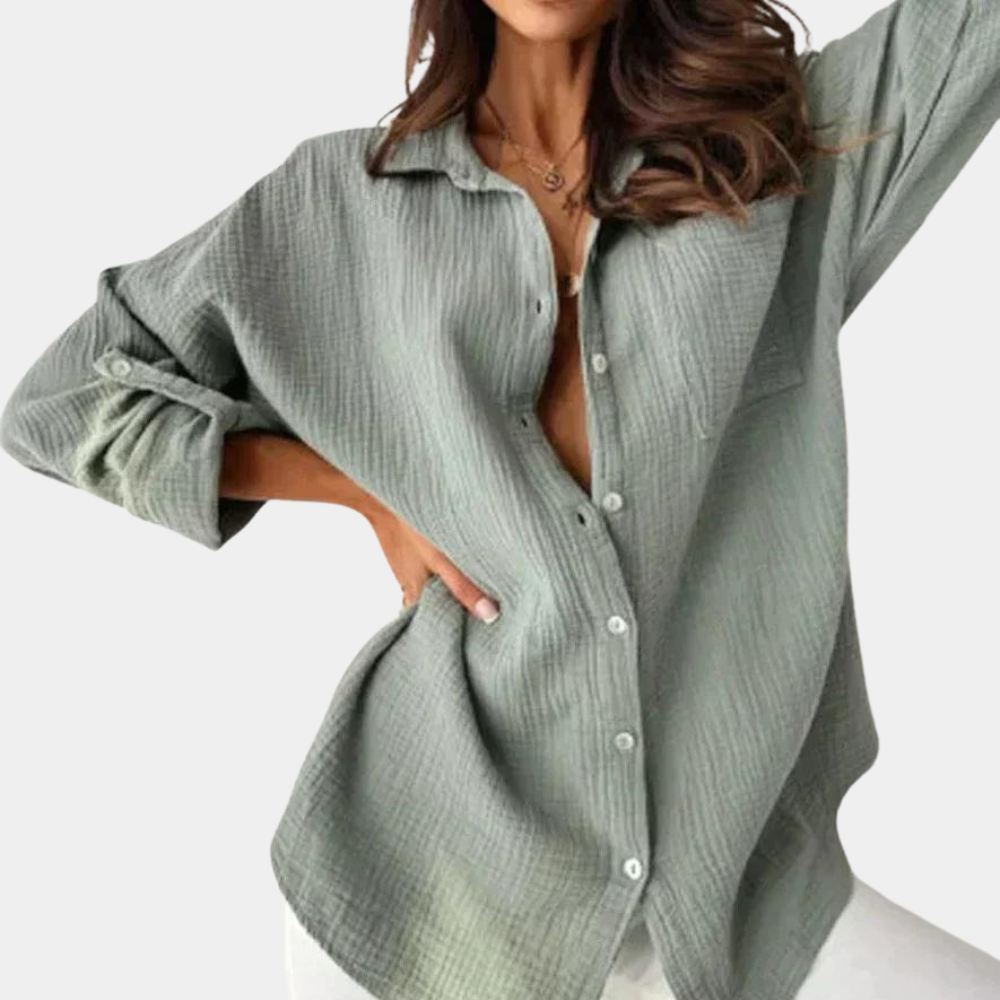 Hazel | Women's Solid Colour Buttoned Lapel Collar Blouse with Chest Pocket – Casual & Stylish