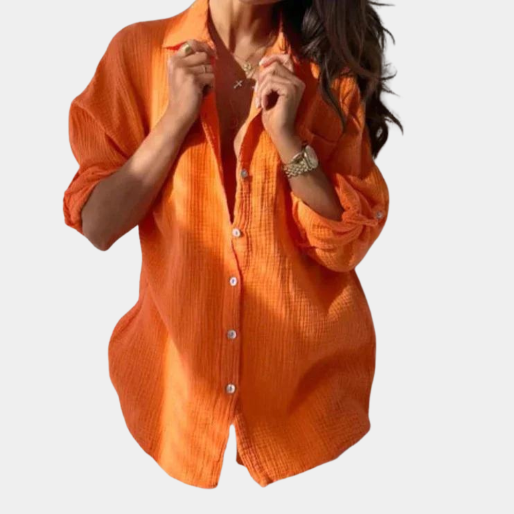 Hazel | Women's Solid Colour Buttoned Lapel Collar Blouse with Chest Pocket – Casual & Stylish