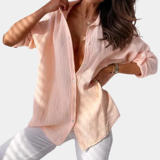 Hazel | Women's Solid Colour Buttoned Lapel Collar Blouse with Chest Pocket – Casual & Stylish
