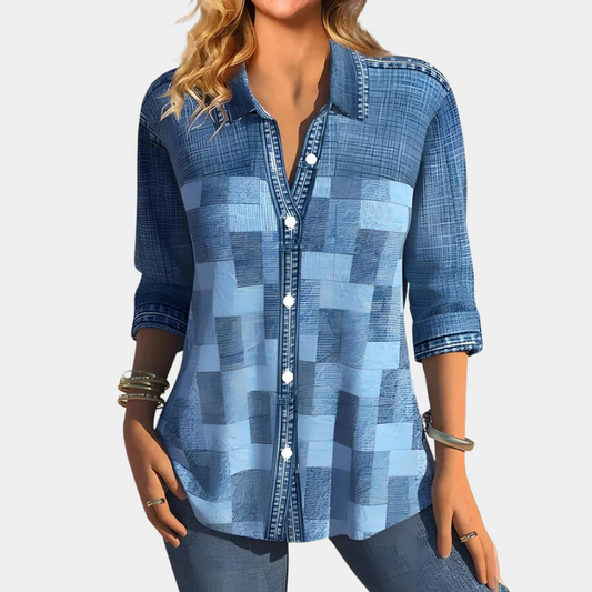 Aderyn | Women’s Plaid Button-Up Blouse with Lapel Collar – Classic & Stylish