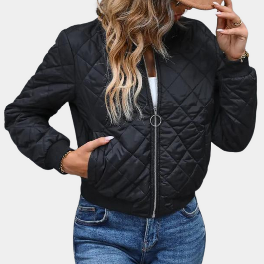 Albertine | Women’s Black Quilted Zipped Bomber Jacket