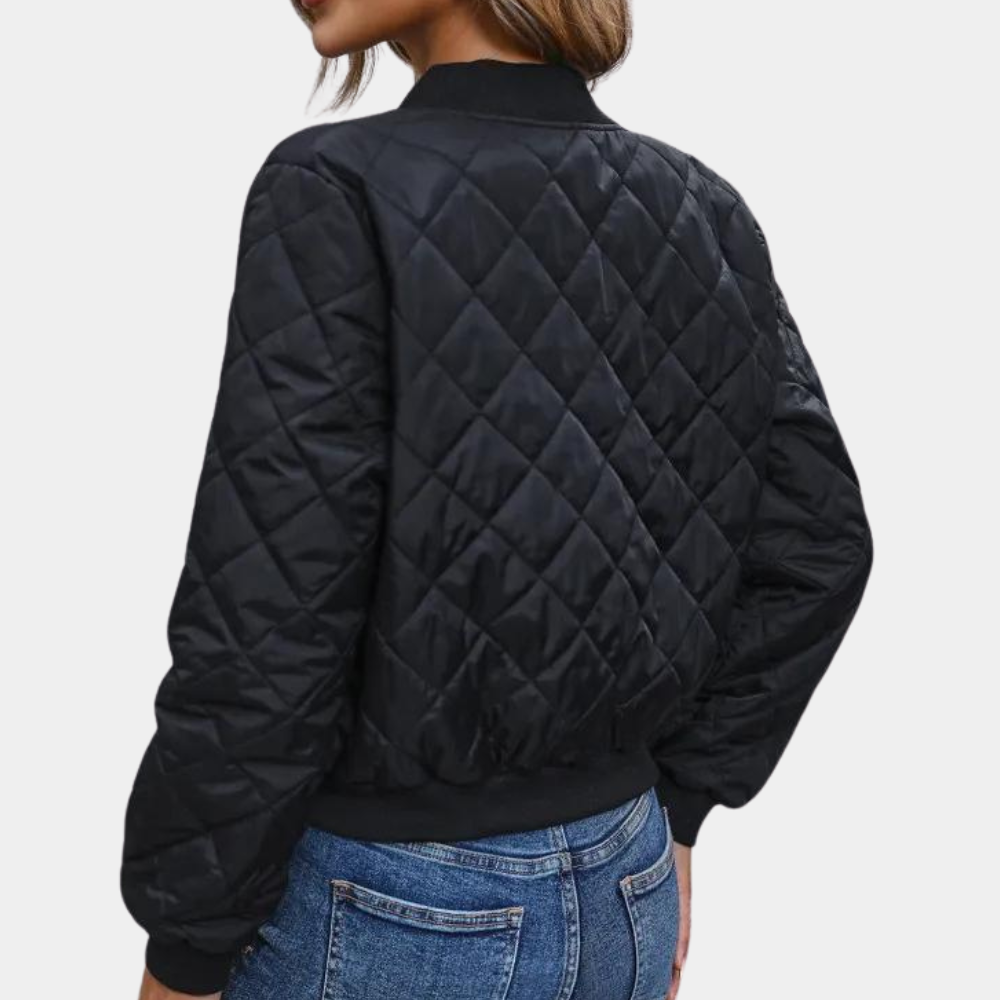 Albertine | Women’s Black Quilted Zipped Bomber Jacket