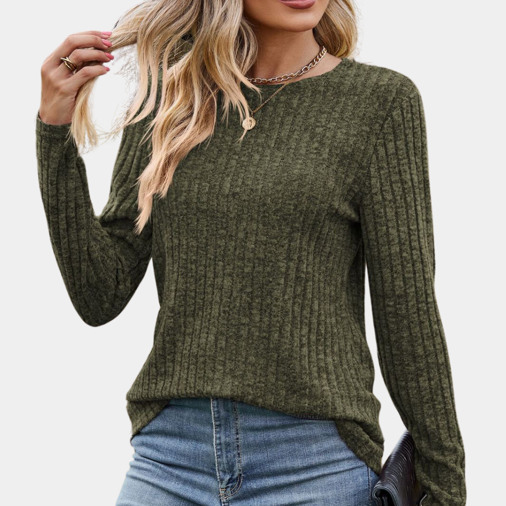 Aurelia | Women's Solid Colour Ribbed Round-Neck Sweater