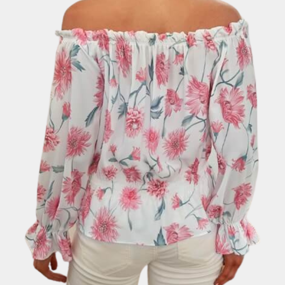 Araminta | Floral Off-Shoulder Blouse – Long Puff Sleeves, Casual Summer Top for Women