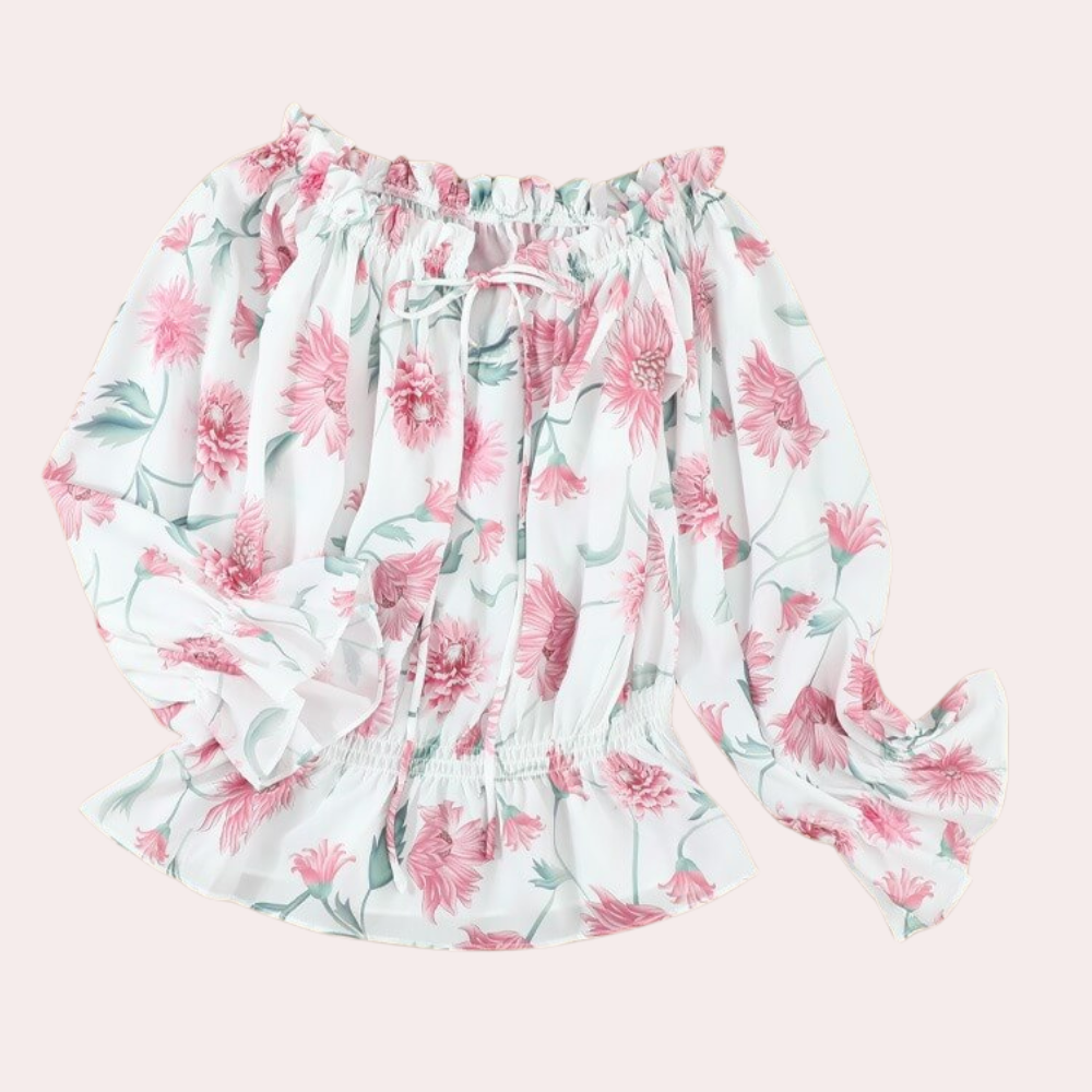 Araminta | Floral Off-Shoulder Blouse – Long Puff Sleeves, Casual Summer Top for Women