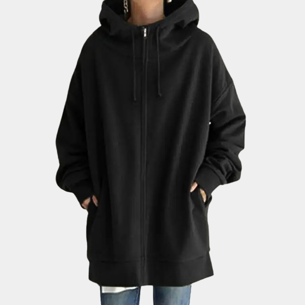 Barbara | Women's Solid Colour Full-Zip Stand Collar Jacket with Drawstring Hood