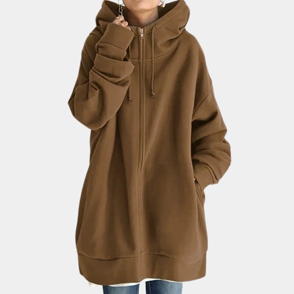 Barbara | Women's Solid Colour Full-Zip Stand Collar Jacket with Drawstring Hood