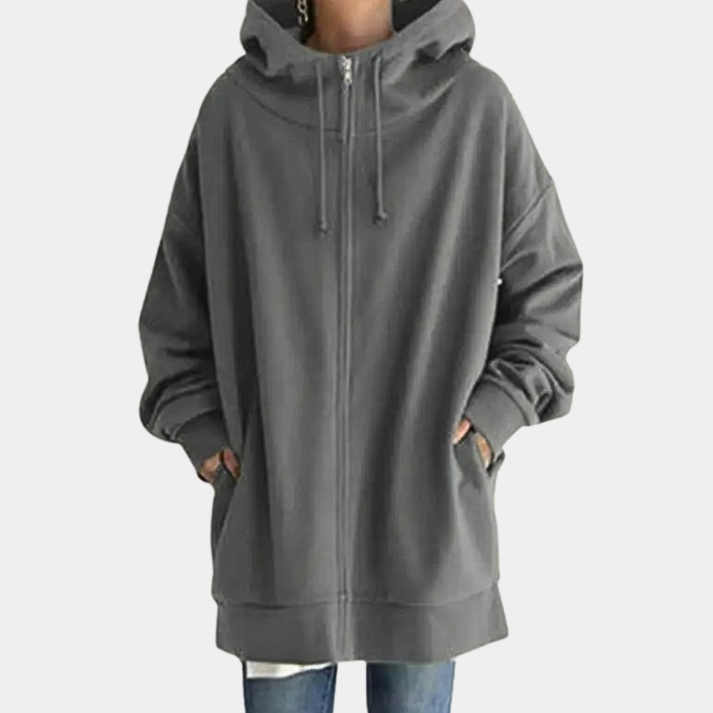 Barbara | Women's Solid Colour Full-Zip Stand Collar Jacket with Drawstring Hood
