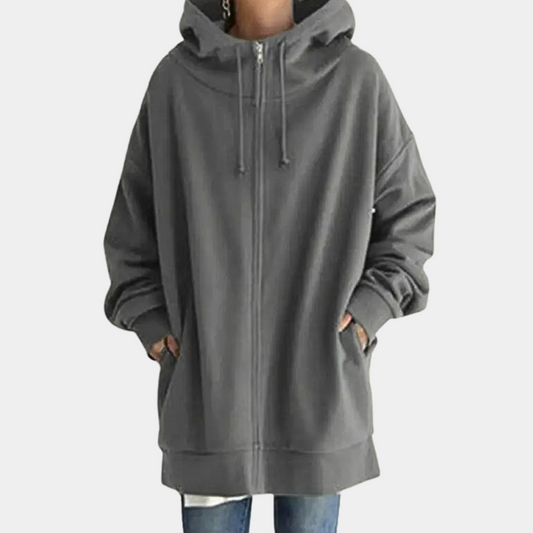 Barbara | Women's Solid Colour Full-Zip Stand Collar Jacket with Drawstring Hood