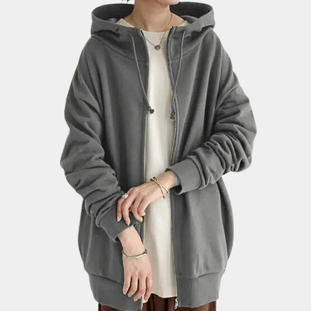 Barbara | Women's Solid Colour Full-Zip Stand Collar Jacket with Drawstring Hood