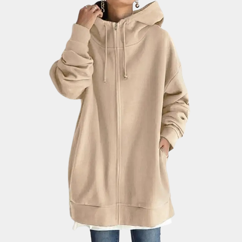 Barbara | Women's Solid Colour Full-Zip Stand Collar Jacket with Drawstring Hood