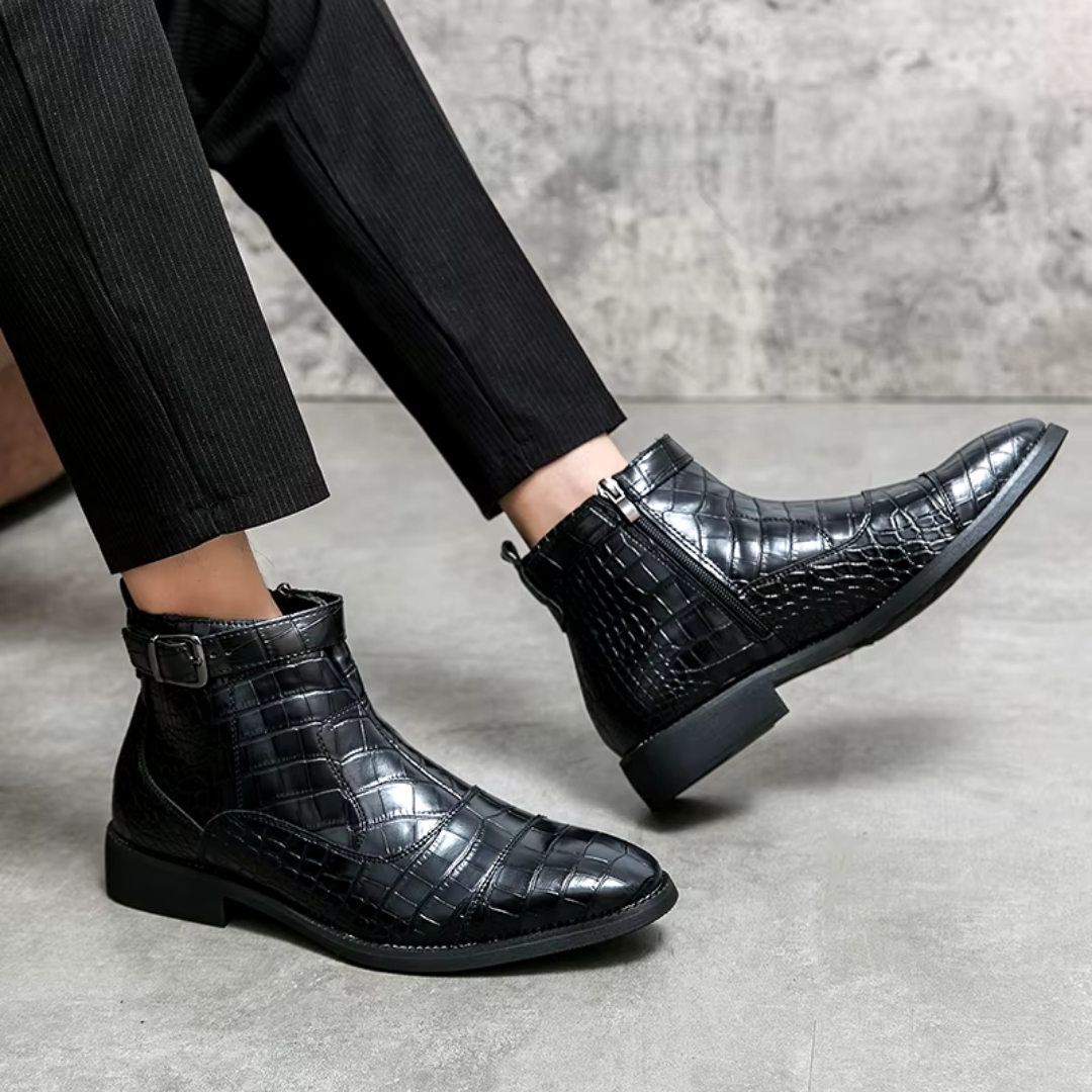 Clyde | Premium Men’s Chelsea Boots with Crocodile Pattern and Adjustable Strap