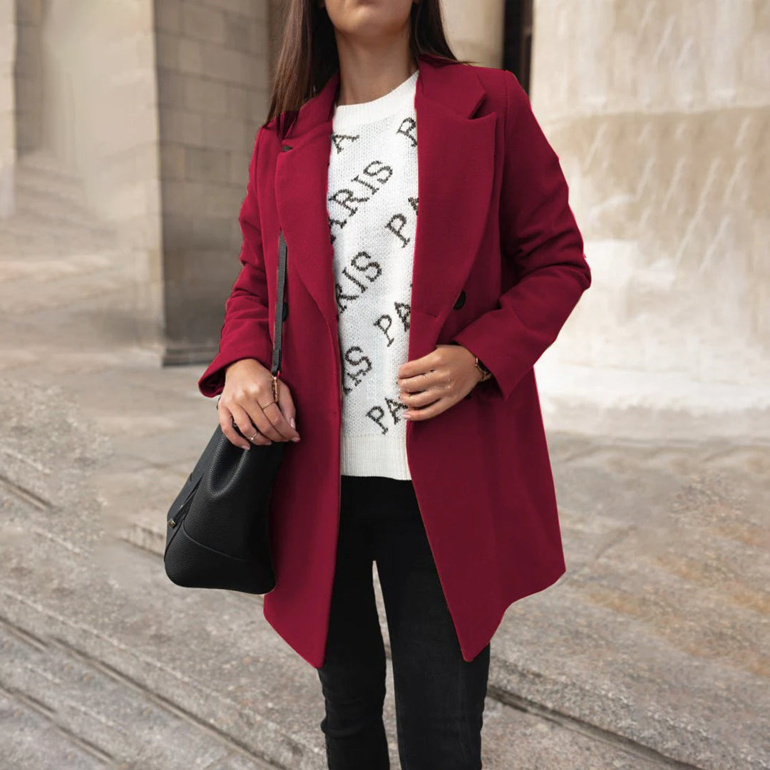 Bryony | Women's Solid Colour Double Breasted Long Coat with Lapel Collar