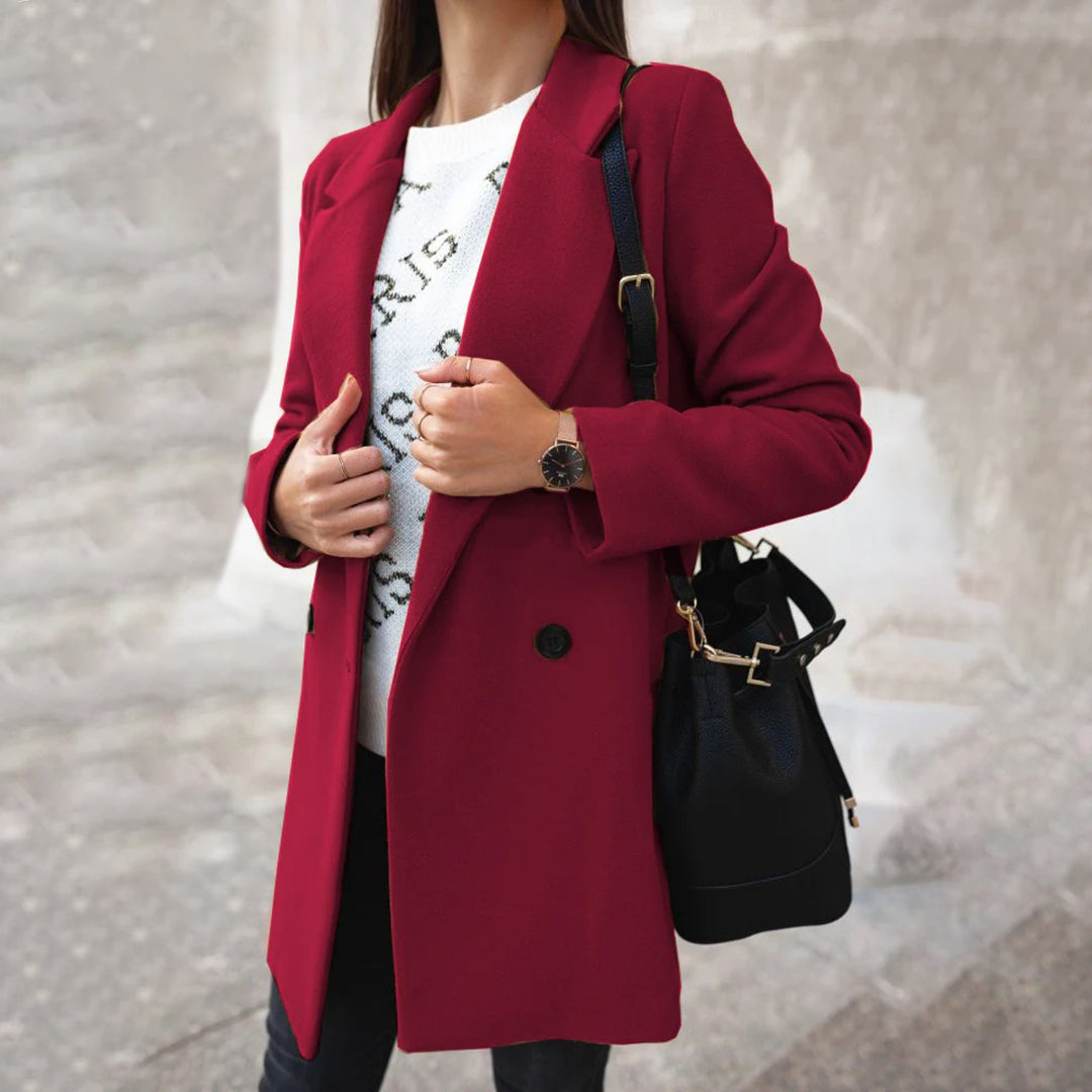 Bryony | Women's Solid Colour Double Breasted Long Coat with Lapel Collar